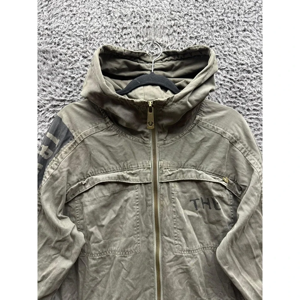 True Religion Denim Hooded Military Parka Jacket Olive Green Mens Size M